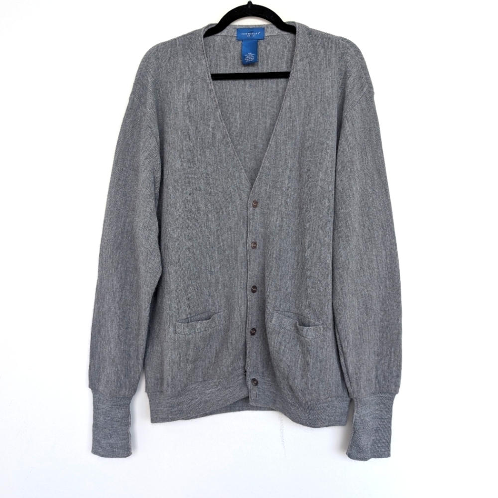 Vintage Towncraft Men's Gray Button Up Cardigan Sweater Sz L Slouchy